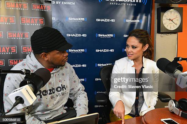 Sway and TV personality Vanessa Lachey visit Shade 45/Sway at SiriusXM Studios on December 9, 2015 in New York City.