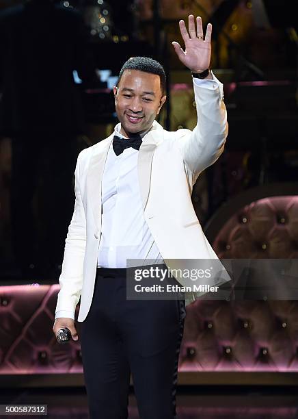 Recording artist John Legend performs during "Sinatra 100: An All-Star GRAMMY Concert" celebrating the late Frank Sinatra's 100th birthday at the...