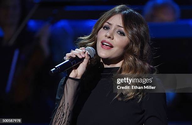 Singer Katharine McPhee performs during "Sinatra 100: An All-Star GRAMMY Concert" celebrating the late Frank Sinatra's 100th birthday at the Encore...