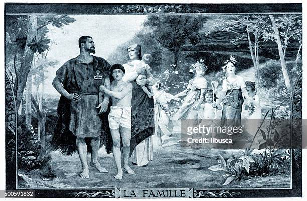 antique illustration of "la famille" by levy - famille stock illustrations