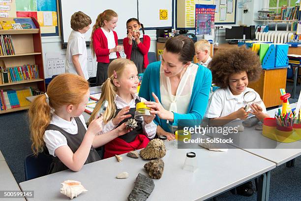 school children in science lesson - geology class stock pictures, royalty-free photos & images