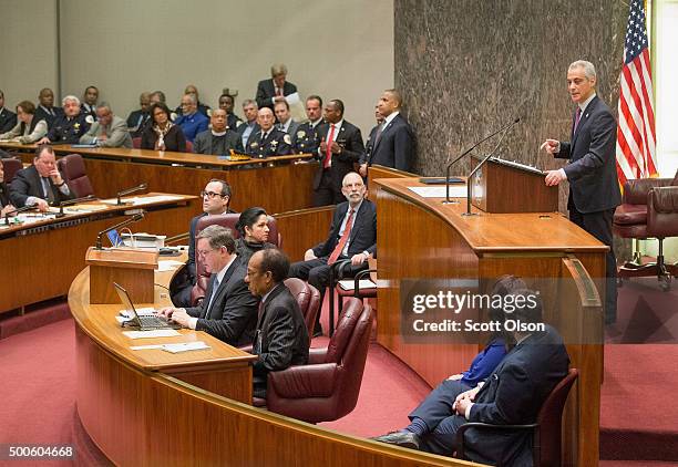 Chicago Mayor Rahm Emanuel addresses a special session of the City Council as his administration continues to come under fire as allegation of...