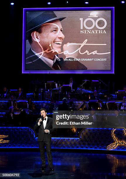 Host Seth MacFarlane performs during "Sinatra 100: An All-Star GRAMMY Concert" celebrating the late Frank Sinatra's 100th birthday at the Encore...