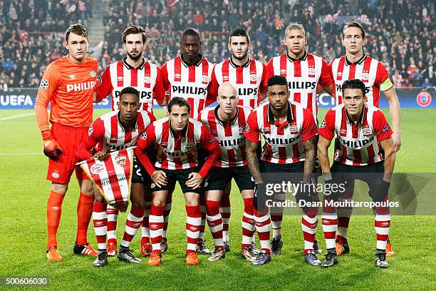 The PSV team line up prior to the group B UEFA Champions League match between PSV Eindhoven and CSKA Moscow held at Philips Stadium, on December 8,...