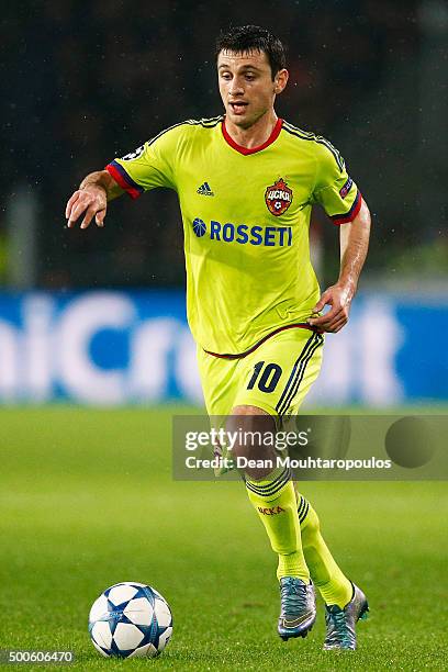 Alan Dzagoev of CSKA in action during the group B UEFA Champions League match between PSV Eindhoven and CSKA Moscow held at Philips Stadium, on...
