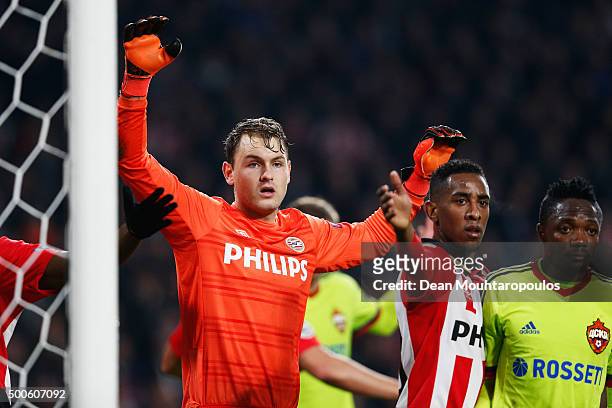 Goalkeeper, Jeroen Zoet of PSV waits for the corner to be taken during the group B UEFA Champions League match between PSV Eindhoven and CSKA Moscow...