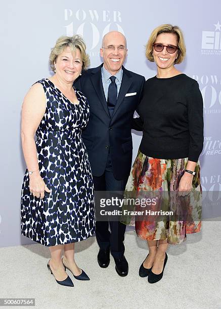 Honoree Bonnie Arnold, CEO of DreamWorks Animation Jeffrey Katzenberg and honoree Mireille Soria attend the 24th annual Women in Entertainment...