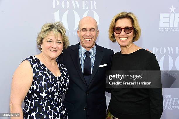 Honoree Bonnie Arnold, CEO of DreamWorks Animation Jeffrey Katzenberg and honoree Mireille Soria attend the 24th annual Women in Entertainment...