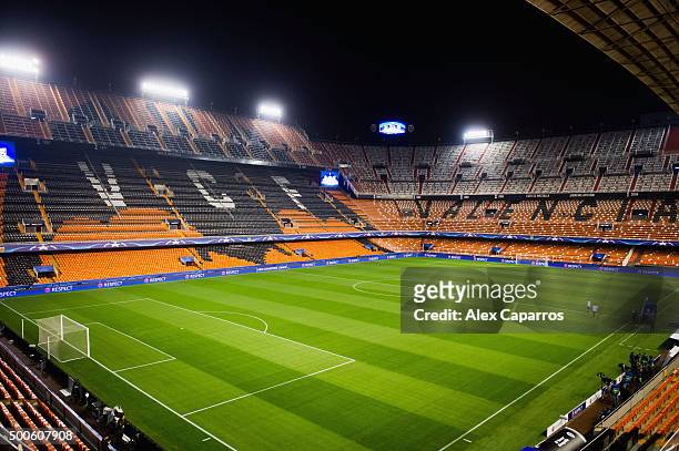 General view inside the stadium prior to the UEFA Champions League Group H match between Valencia CF and Olympique Lyonnais at Estadio Mestalla on...