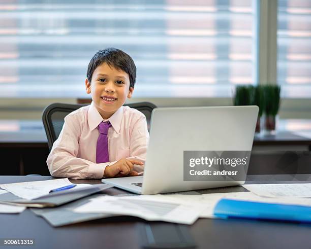 business kid at the office - kid entrepreneur stock pictures, royalty-free photos & images