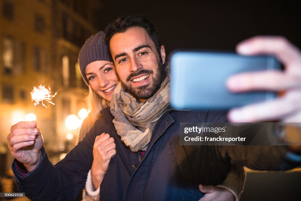 Couple take a selfie for the new year