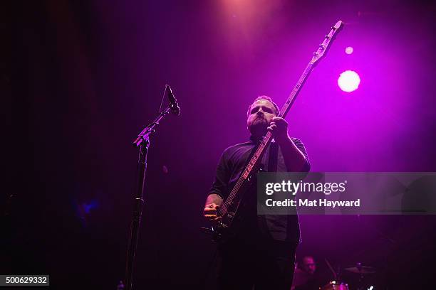 Nick Harmer of Death Cab for Cutie performs on stage during Deck The Hall Ball hosted by 107.7 The End at KeyArena on December 8, 2015 in Seattle,...