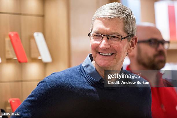 Tim Cook, CEO of Apple, visits an Apple store where third grade children from PS 57 James Weldon Johnson Leadership Academy are learning how to code...