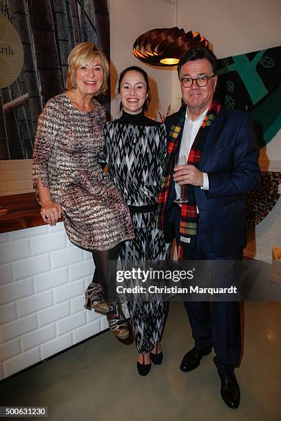 Jutta Speidel, Antonia Feuerstein and Stefan Feuerstein attend the 'Home On Earth' Shop Opening on December 9, 2015 in Berlin, Germany.