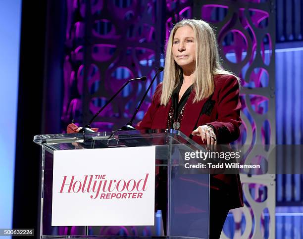 Honoree Barbra Streisand accepts the Sherry Lansing Leadership Award onstage during the 24th annual Women in Entertainment Breakfast hosted by The...