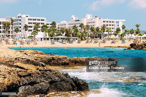 view of the hotels near the beach, cyprus - ayia napa stock pictures, royalty-free photos & images