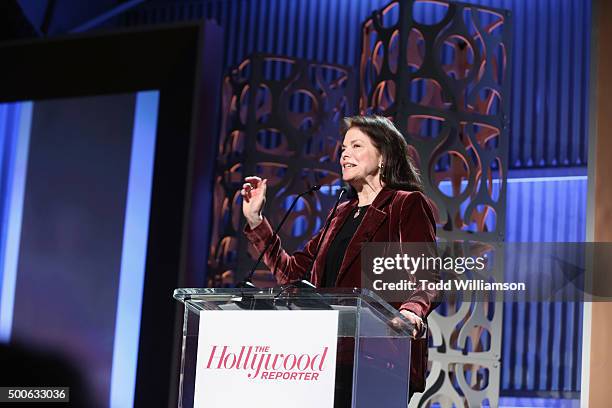 Of The Sherry Lansing Foundation Sherry Lansing speaks onstage during the 24th annual Women in Entertainment Breakfast hosted by The Hollywood...