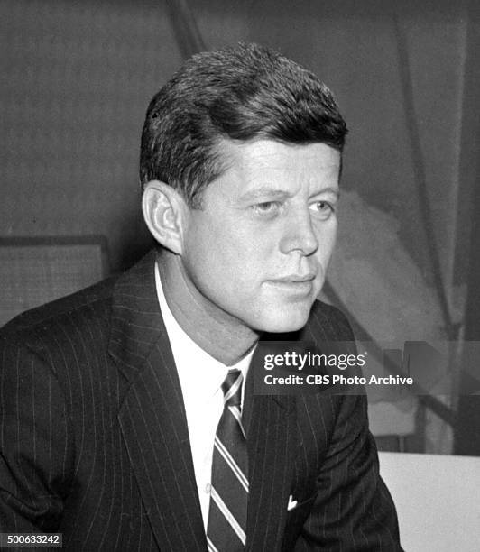 Senator John F. Kennedy appears on the CBS television program "FACE THE NATION" on March 30 in Washington, D.C.