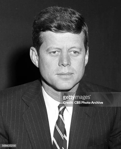Senator John F. Kennedy appears on the CBS television program "FACE THE NATION" on March 30 in Washington, D.C.