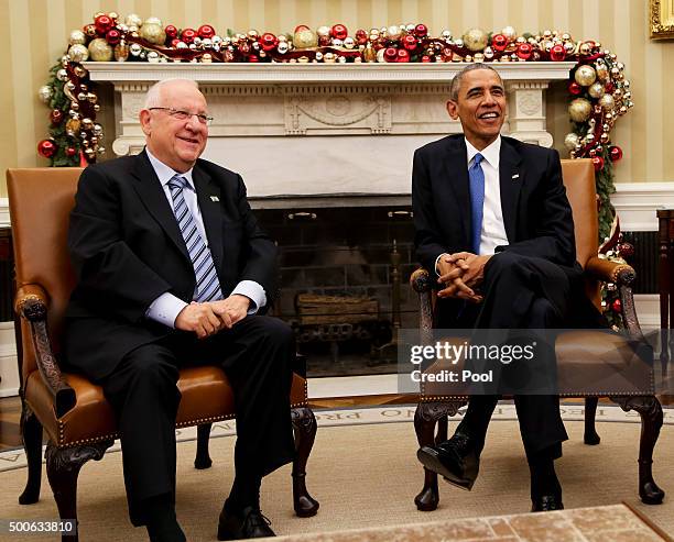 President Barack Obama meets with Israeli President Reuven Rivlin during a bilateral meeting in the Oval Office of the White House on December 9,...