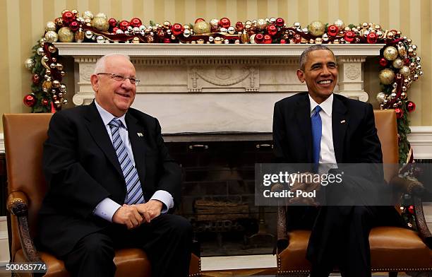 President Barack Obama meets with Israeli President Reuven Rivlin during a bilateral meeting in the Oval Office of the White House on December 9,...