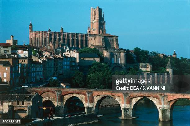 Cathedral Basilica of Saint Cecilia and the Berbie Palace on the Tarn river, Albi , Midi-Pyrenees, France.