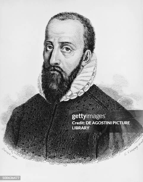 Portrait of Ambroise Pare , French physician and surgeon, considered the father of modern surgery, engraving.