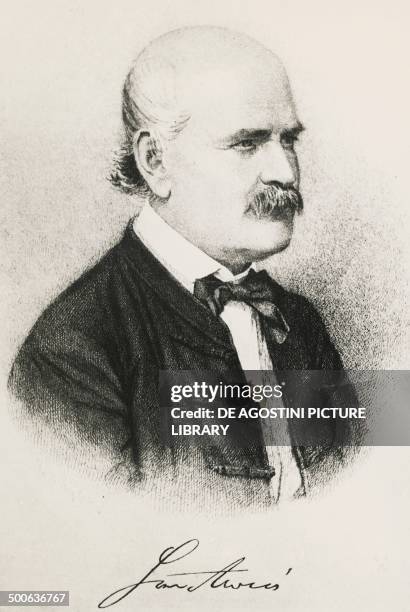 Portrait of Ignaz Philipp Semmelweis , Hungarian physician, engraving.