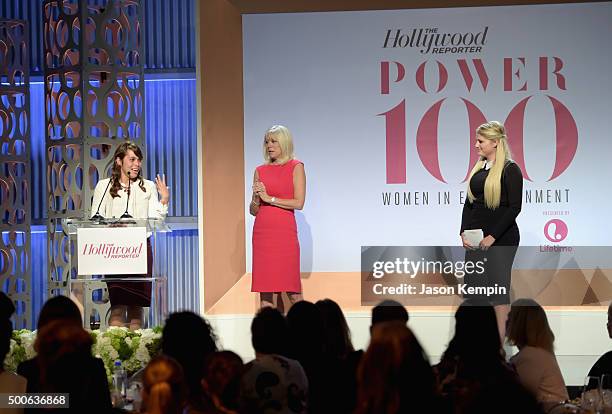 Mentee Laura Espitia, BBBS mentor Rebecca Campbell and recording artist Meghan Trainor speak onstage during the 24th annual Women in Entertainment...