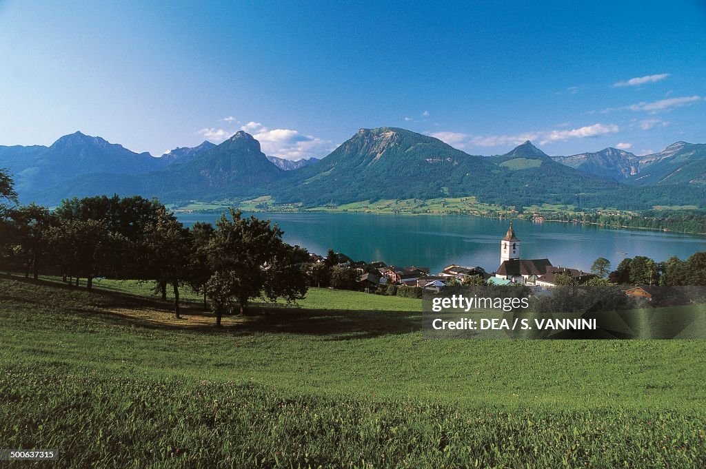 St Wolfgang im Salzkammergut on Wolfgangsee lake...