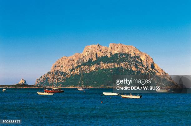 The island of Tavolara seen from Porto San Paolo, Sardinia, Italy.