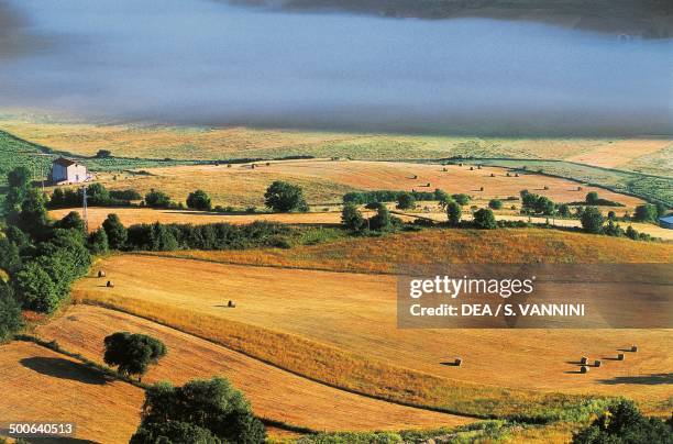 Agricultural landscape near Pescocostanzo, Abruzzo, Italy.