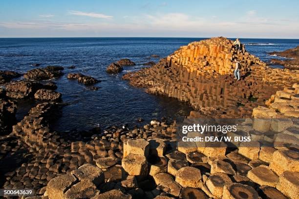 The Giant's Causeway, outcrop of interlocking basalt columns on the coast near Bushmills, Northern Ireland, United Kingdom.