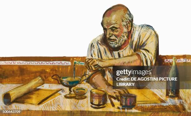 Portrait of Archimedes , mathematician and physicist, illustration.