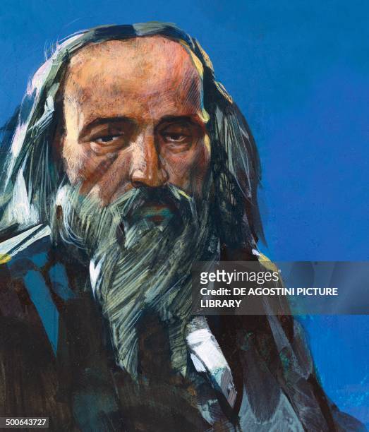 Portrait of Dmitri Ivanovich Mendeleev , Russian chemist, illustration.