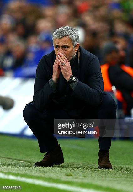 Jose Mourinho manager of Chelsea reacts during the UEFA Champions League Group G match between Chelsea FC and FC Porto at Stamford Bridge on December...