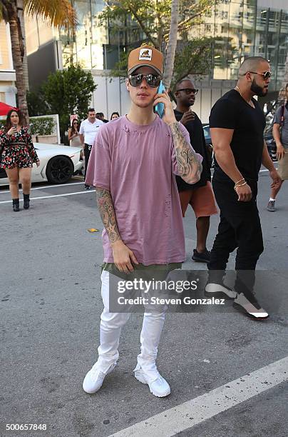 Justin Bieber sighted leaving Prime 112 Steakhouse on December 9, 2015 in Miami Beach, Florida.