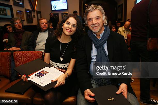 Giulia Luzi and Pinuccio Pirazzoli attend the presentation of 'Il Salvatori 2016' song dictionary at Hard Rock Cafe on December 9, 2015 in Rome,...