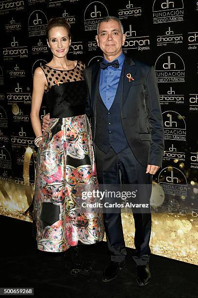 Juan Ramon Lucas and Sandra Ibarra attend the charity "Chocron Calendar" presentation at the Neptuno Palace on December 9, 2015 in Madrid, Spain.