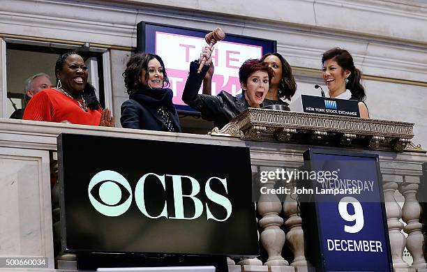 Sheryl Underwood, Sara Gilbert, Sharon Osbourne, Aisha Tyler and Julie Chen of CBS' "The Talk" ring the closing bell at the New York Stock Exchange...