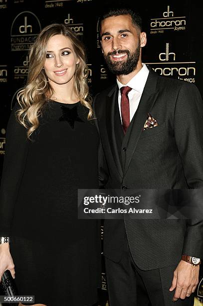 Alvaro Arbeloa and wife Carlota Ruiz attend the charity "Chocron Calendar" presentation at the Neptuno Palace on December 9, 2015 in Madrid, Spain.