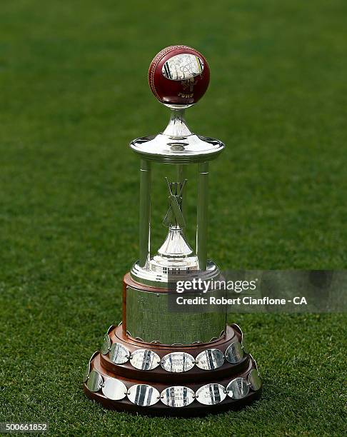 General view of the Frank Worrell trophy during day one of the First Test match between Australia and the West Indies at Blundstone Arena on December...