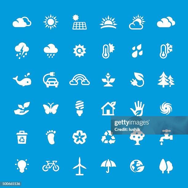 environment vector icons set - energy efficient heating stock illustrations