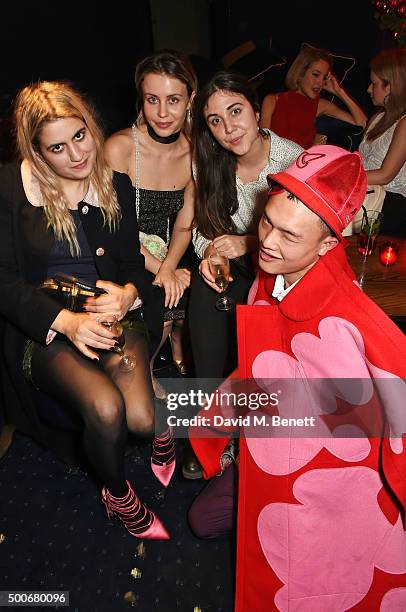 Camille Benett, Billie JD Porter, Lucy Porter and Adam Chen attend the Sunday Times Style Christmas Party at Tramp on December 9, 2015 in London,...