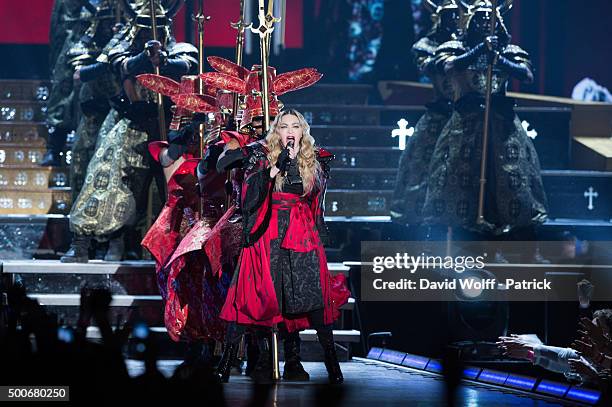 Madonna performs at AccorHotels Arena on December 9, 2015 in Paris, France.