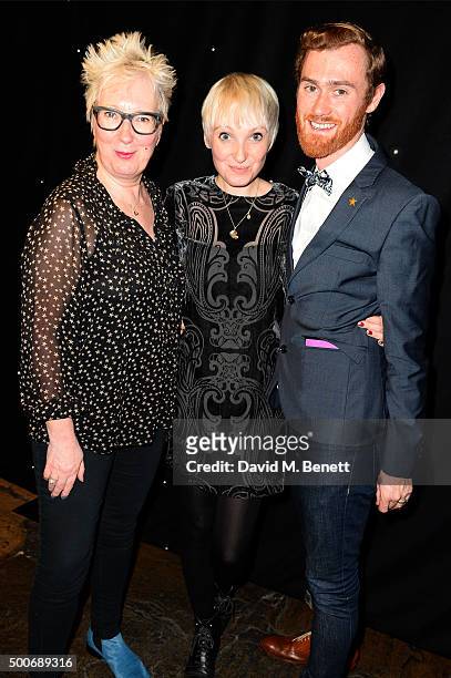 Jenny Eclair, Phoebe Powell and Dan Ayling at the After Party for the press night performance of "A Christmas Carol" at the Noel Coward Theatre on...
