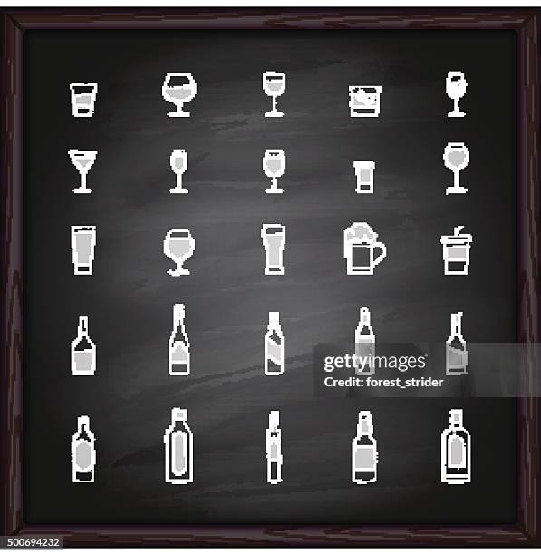 drinks icons on chalkboard - gin stock illustrations