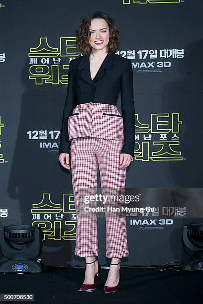 Actress Daisy Ridley attends the press conference for 'Star Wars: The Force Awakens' at the Conrad Hotel on December 9, 2015 in Seoul, South Korea....