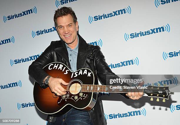 Musician Chris Isaak visis SiriusXM Studios on December 9, 2015 in New York City.