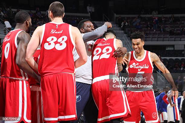 The Memphis Grizzlies react after a play against the Detroit Pistons during the game on December 9, 2015 at The Palace of Auburn Hills in Auburn...